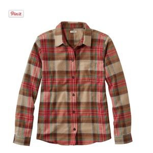 L.L. Bean Women's Scotch Plaid Flannel Shirt - Red and Tan